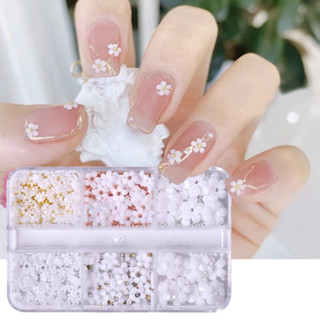 Hama Nail Móng Tay Nghệ Thuật Trang Sức Bán Buôn Nhiều Màu Sắc Hoa Nhỏ Trắng Năm Cánh Hoa Hạt Thép Kim Cương Giả Trang Trí Móng Tay Đám Cưới Trang Sức Móng Tay