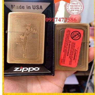 Vỏ Zippo KHẮC CHÌM MẪU WINDY 2 MẶT, Vỏ đồng có tem đỏ