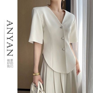 Anyan Trắng Tay Ngắn Phù Hợp Với Nữ Mùa Hè 2024 Đi Lại Sang Trọng Ôm Hơn Thiết Kế Niche Áo Khoác Top Hợp Thời Trang