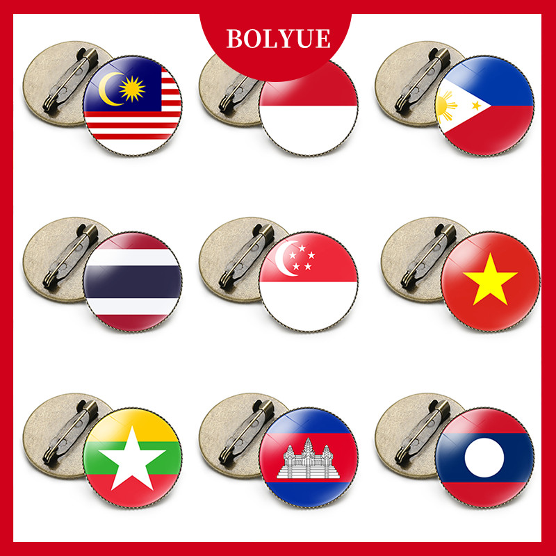 Châu Á 47 Quốc Gia Thổ Cẩm Tròn Retro Huy Hiệu Singapore / Malaysia / Philippines / Việt Nam / Thái 