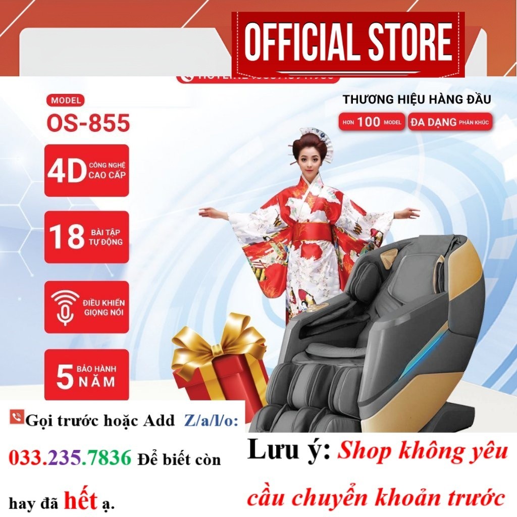 Ghế massage Okinawa OS 855, công nghệ massage 5D, bi con lăn di chuyển - <SAle>