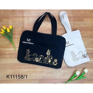 SWANLAKE | Túi Tote In Họa Tiết Mèo Vải Canvas Freesize 2 Màu Trắng Đen - K11158LW01