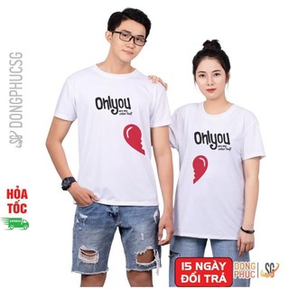 Áo đôi Only you màu trắng thun cotton mềm mịn cổ tròn tay ngắn form unisex AC102T | DONGPHUCSG