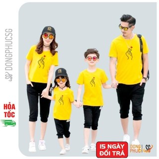 Áo gia đình bắn tim đồ đồng phục gia đình 3/4/5 người thun mềm mịn màu vàng GD309VD DONGPHUCSG