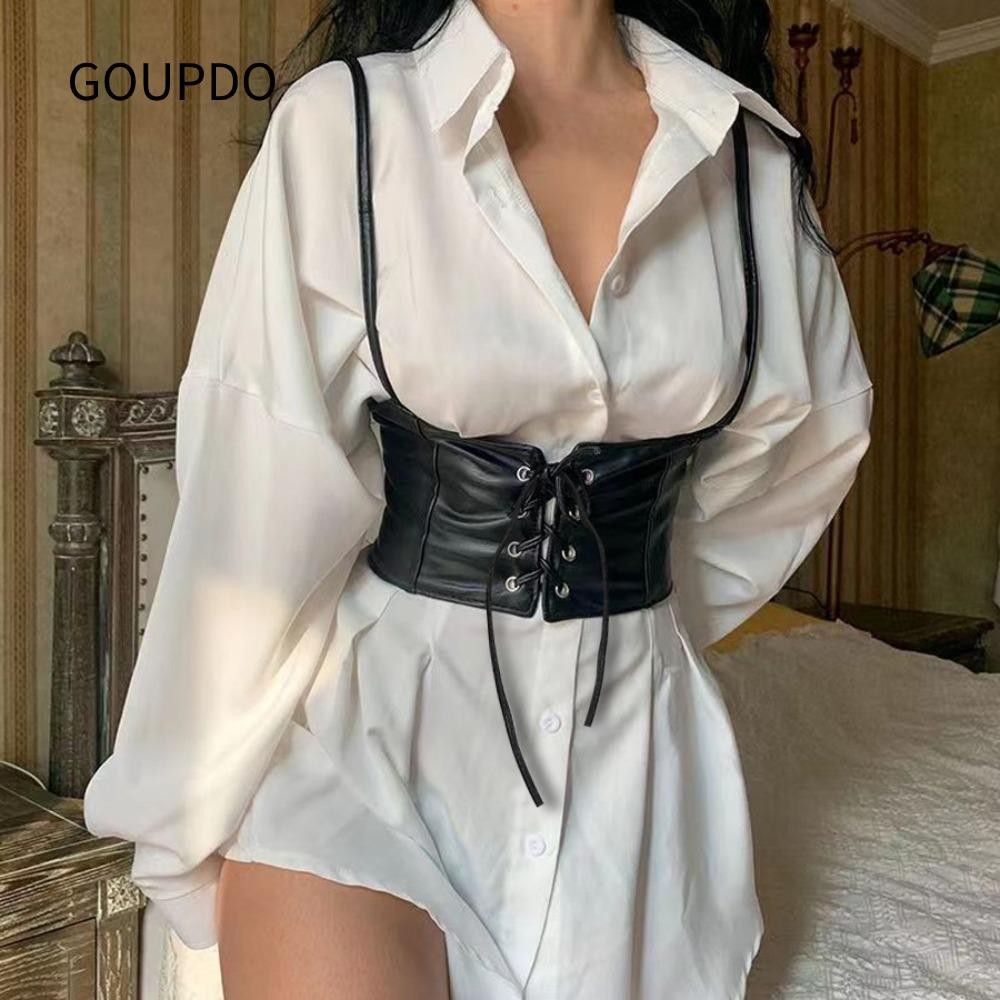 GOUPDO Thắt lưng Vest da, Dây thun màu trơn PU, Dây thắt lưng độc đáo