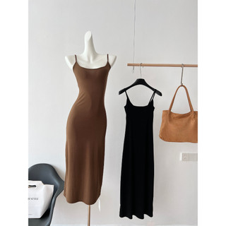 C & M Nữ Slim Đa Năng Màu Trơn Đáy Dệt Kim Gợi Cảm Dây Đầm Maxi