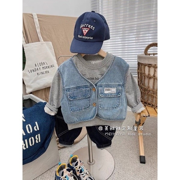 Set áo gile bò 3 chi tiết cho bé trai