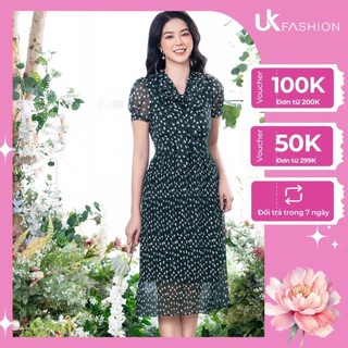 Đầm Voan Tay Bồng UK Fashion Thiết Kế Bèo Cổ Dập Ly Nữ Tính, Chất Liệu Vải Mềm Mịn NKDV2203013