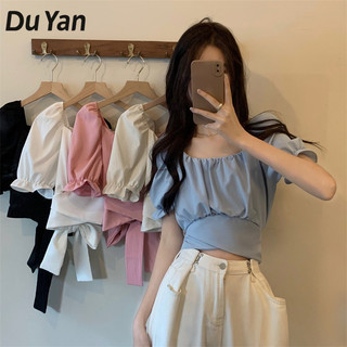 Phong Cách Mới Thắt Lưng Thiết Kế Cảm Giác Ngắn Phong Cách Nơ Lưng Áo Sơ Mi Tay Ngắn Áo Sơ Mi Thường Ngày Bé Gái