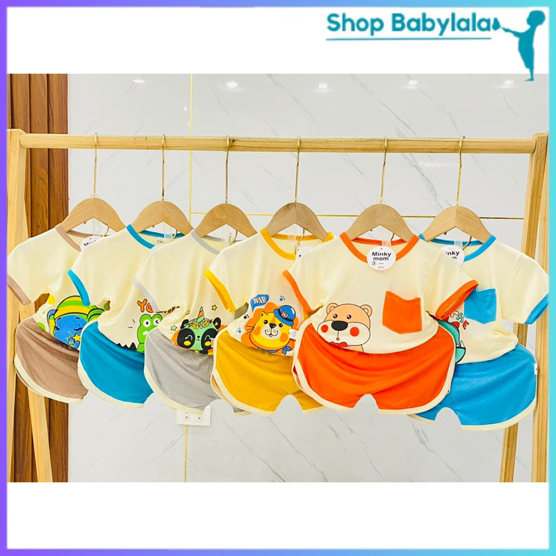 Bộ cộc tay minkymom họa tiết đep hình to cho bé trai, bé gái, bộ thun lạnh trẻ em mặc mùa hè cực thoáng mát từ 6-17kg
