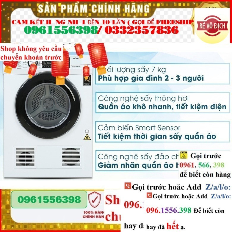 >> CH Máy sấy thông hơi Aqua 7 Kg AQH-V700FW 2020 . <<