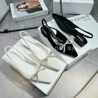 Giày Sục Hở Gót 💖 FREESHIP 💖Giày Búp Bê Nữ Đế Bằng - Giày Xăng Đan Mũi Nhọn Đế Bệt Phối Nơ  Xinh Xắn - S10