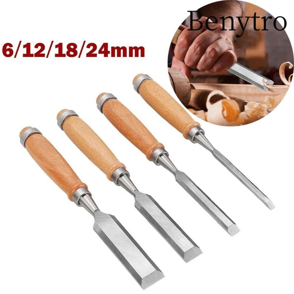 Benytro 4 Cái / bộ Đục Tay Khắc Gỗ, Bộ Dụng Cụ Thủ Công Chế Biến Gỗ Gouges, Tay Cầm Bằng Gỗ DIY Chuyên Nghiệp Dụng Cụ Cầm Tay Dụng Cụ Đục Thợ Mộc