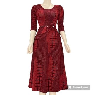 Đầm dự tiệc trung niên sang trọng dáng xòe vải nhũ kim sa giấu bụng gọn dáng,Đầm trung niên dự tiệc vạt dài che bụng