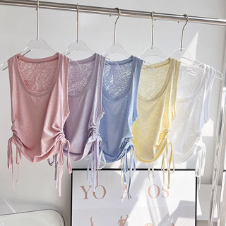 Milyfashion Jacquard Áo Thể Thao Nữ Dây Rút Ngắn Tập Yoga Mặc Áo Quần Lót Chạy Bộ Thể Dục Áo Không Tay Top Mùa Hè