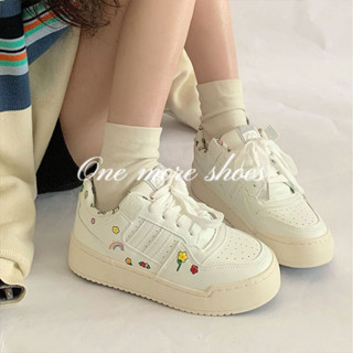 One more shoes⭐ Mùa xuân hè mới thiết kế tranh giày trắng cầu vồng hoa sinh viên giày thể thao cổ thấp