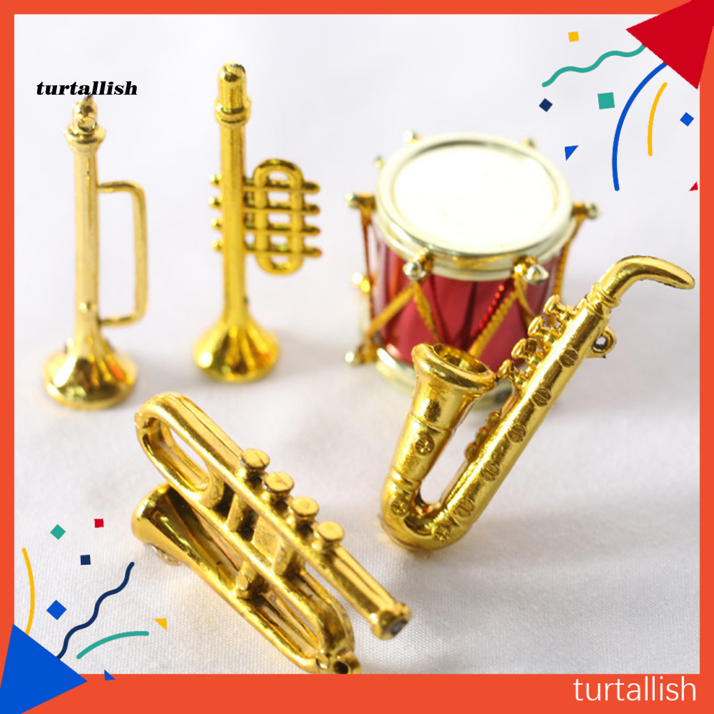 Turt Mini Nhạc Cụ Mô Phỏng Cảnh Phụ Kiện Trống Nhựa Ống Nhạc Saxophone Đồ Chơi Mô Hình Cho Nhà Búp Bê