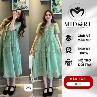 Đầm Bầu babydoll thiết kế hoa nhí chất liệu voan tơ 2 lớp dáng dài đi dự tiệc công sở thời trang