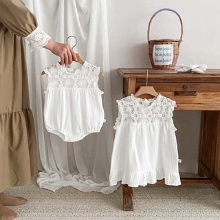2024 Phong Cách Mới Bé Gái Jumpsuit Bé Mùa Hè Bé Gái Waffle Ren Romper Phiên Bản Hàn Quốc Thời Trang Sơ Sinh Cả Tháng Một Tuổi Romper Váy Sơ Sinh