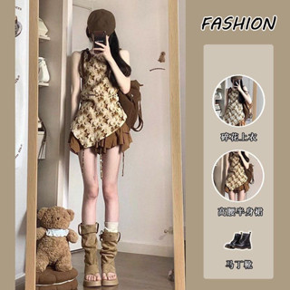 [8-10 days] Áo Hai Dây Vạt Chéo In Hình Bướm Cổ Điển Phối Chân Váy Xếp Ly Thời Trang Mùa Hè Cho Nữ