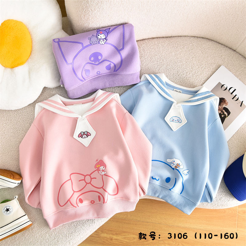 Trẻ Em Bé Gái Sanrio Kuromi Hải Quân Cổ Áo Cho Bé Gái Hoạt Hình Trẻ Em My Melody Cinnamoroll Áo Khoá