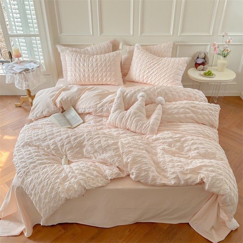 Bộ chăn ga gối Seersucker đơn giản 1,5m 1,8m 5 Feet 6 Feet Bộ chăn ga gối Cotton rửa