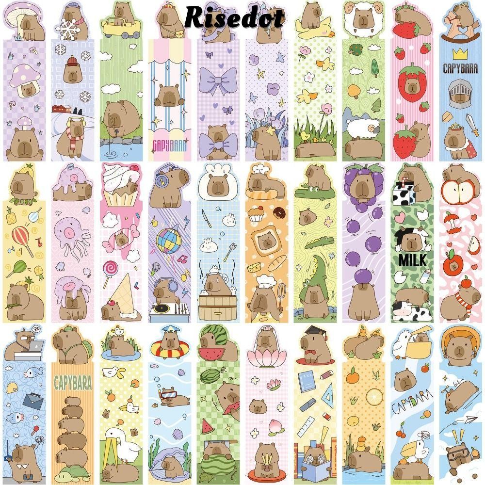 Risedut 30 Cái / bộ Nhãn Sách Đọc Sách, Đọc Sách Văn Phòng Phẩm Hoạt Hình Capybara Bookmark, Trang T