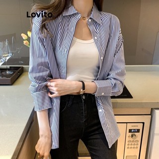 Áo sơ mi Lovito cài nút tay dài kẻ sọc thường ngày cho nữ LNA26184 (Nhiều màu)