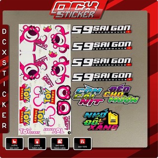 Combo 10 : 04 Tem Tỉnh + 01 Set Gấu Dâu Lotso + 3 Tem Chử | Không Thấm Nước , Dán Xe , Phụ Kiện , Đa Vị Trí