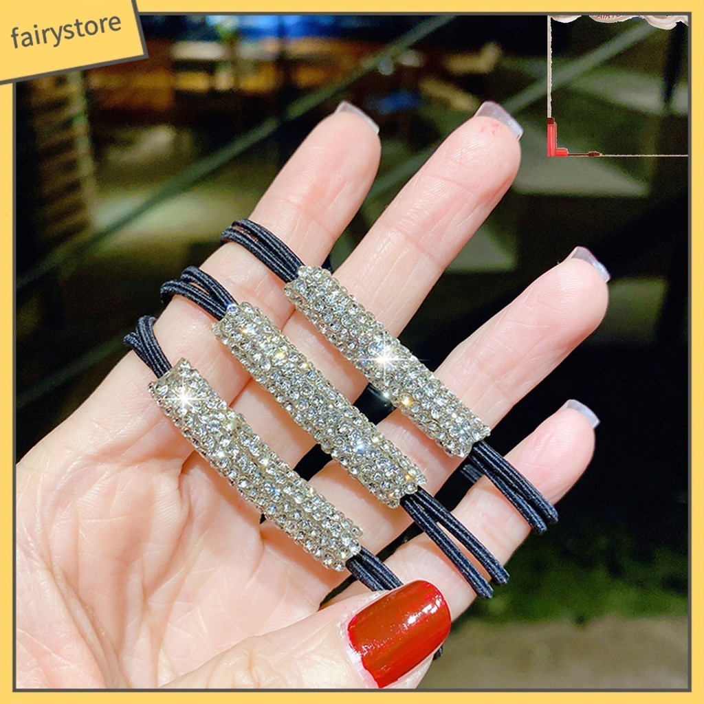 Bộ 3 Dây Cột Tóc Đính Đá Lấp Lánh Co Giãn Tốt Thời Trang Cho Nữ