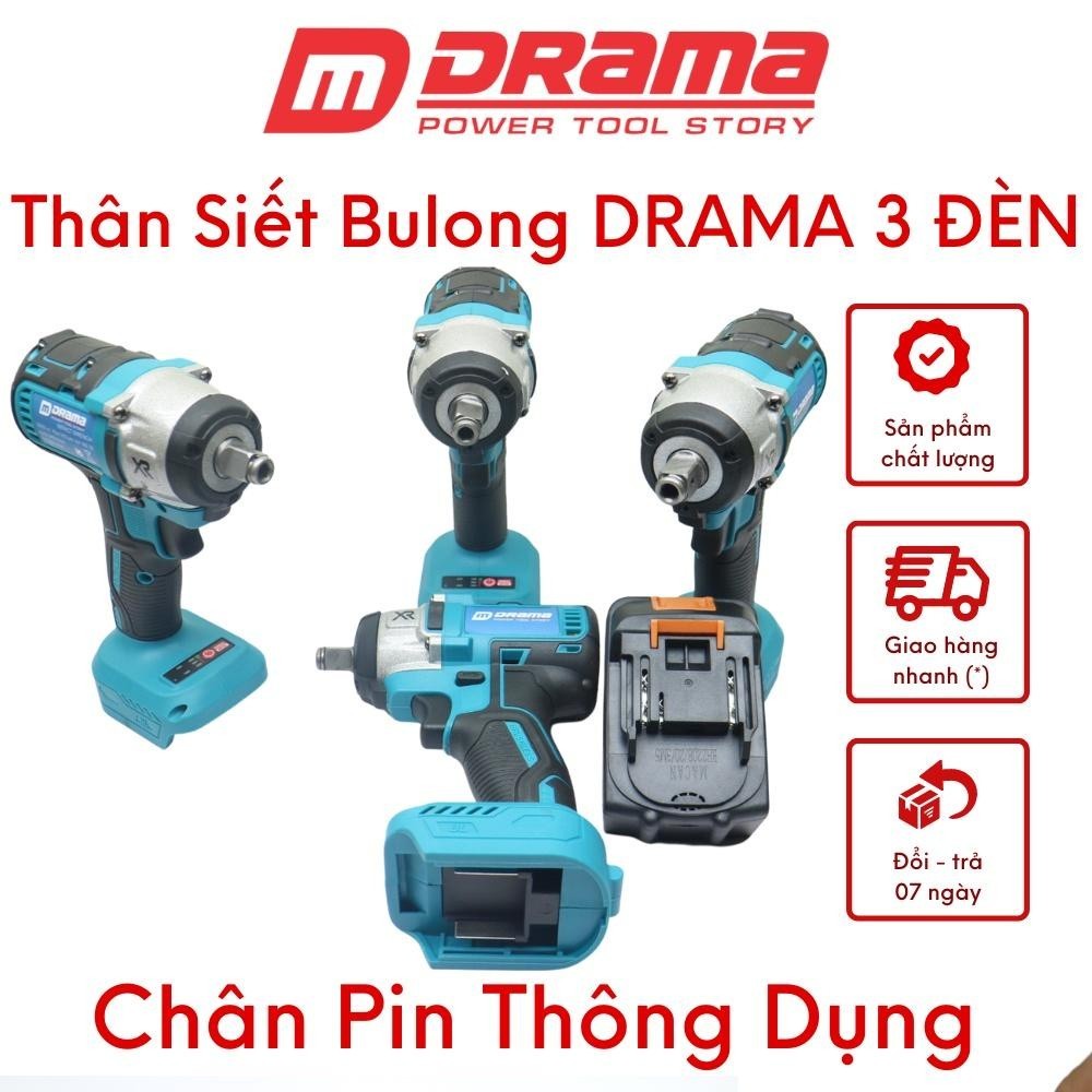 Thân Máy Siết Bulong Xanh DRAMA Chân Pin Thông Dụng