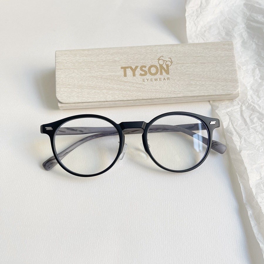 Gọng kính cận nhựa tròn càng gỗ TYSON thời trang nam nữ lắp cận kèm hộp khăn GỌNG KÍNH TYSON 1002