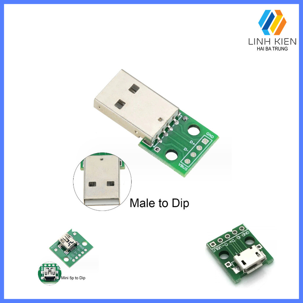 [Có sẵn] PCB chuyển đổi USB-A, USB-B, Micro USB, Mini USB, Type-C ra chân cắm 2.54mm