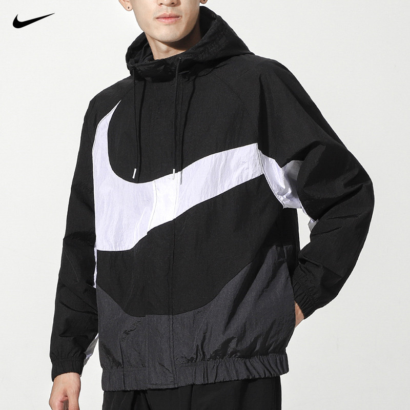 Nike100% Nguyên Bản Nam Chạy Bộ Thể Thao Dây Kéo Gió Cổ Điển Áo Khoác Có Mũ Trùm Đầu DD5968