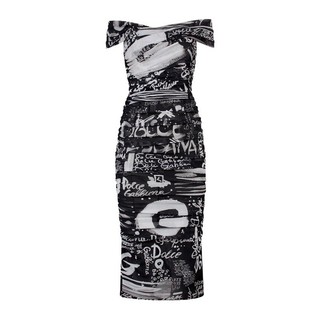 2023Summer New Foreign Trade Fashion Sexy off-Shoulder Stretch Black Transparent Mesh Waisted Slim-Fit Package Hip Dress