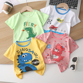 Trẻ Em Tay Ngắn Nguyên Chất Cotton Mùa Hè Mới Áo Phông Bé Trai Hoạt Hình Bé Gái Phong Cách Hàn Quốc Áo Đơn Quần Áo Trẻ Em