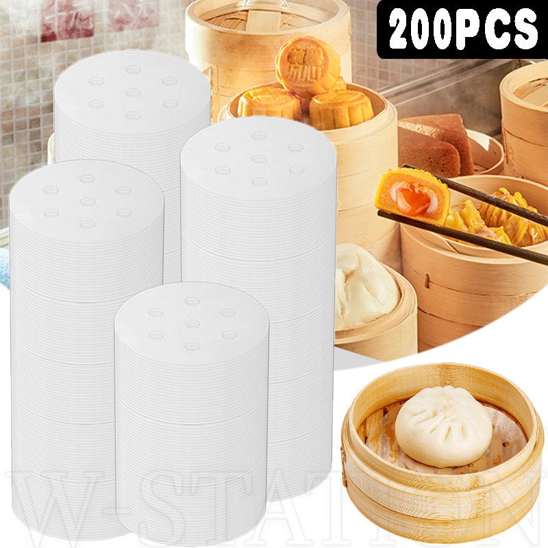 200 Chiếc Giấy Hơi Nước Chống Dầu Dùng Một Lần - Tấm Mantou Hấp - Khay Giấy Chống Dính Bánh Mì - Dành Cho Bánh Mì, Bánh Quy, Bánh - Phụ Kiện Nướng Bánh Hấp