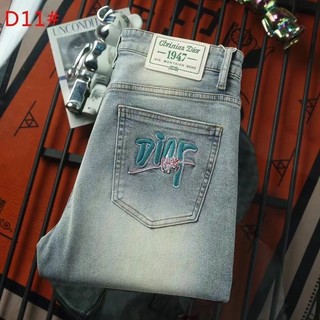WGH6 DIOR Spring and Summer Heavy Craft Wash European Goods Stretch Slim Narrow Bottom of a Trouser Leg Jeans