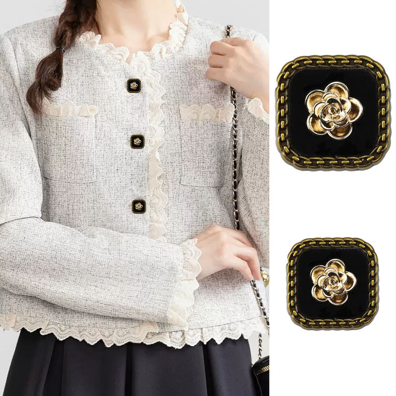 Bfxdg 10 Cái / bộ Retro Tinh Tế Vàng Đổ Xô Hoa Hồng Thiết Kế Vuông Nút Kim Loại Áo Cardigan Đầm Áo Gió Áo Len Nút Trang Trí