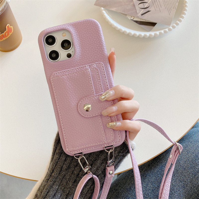 Ốp Điện Thoại Dây Đeo Ngang Cho IPhone 13 Mini 15 14 12 Pro Max XS X XR 8 7 Plus Nhiều Gói Thẻ Ví Da