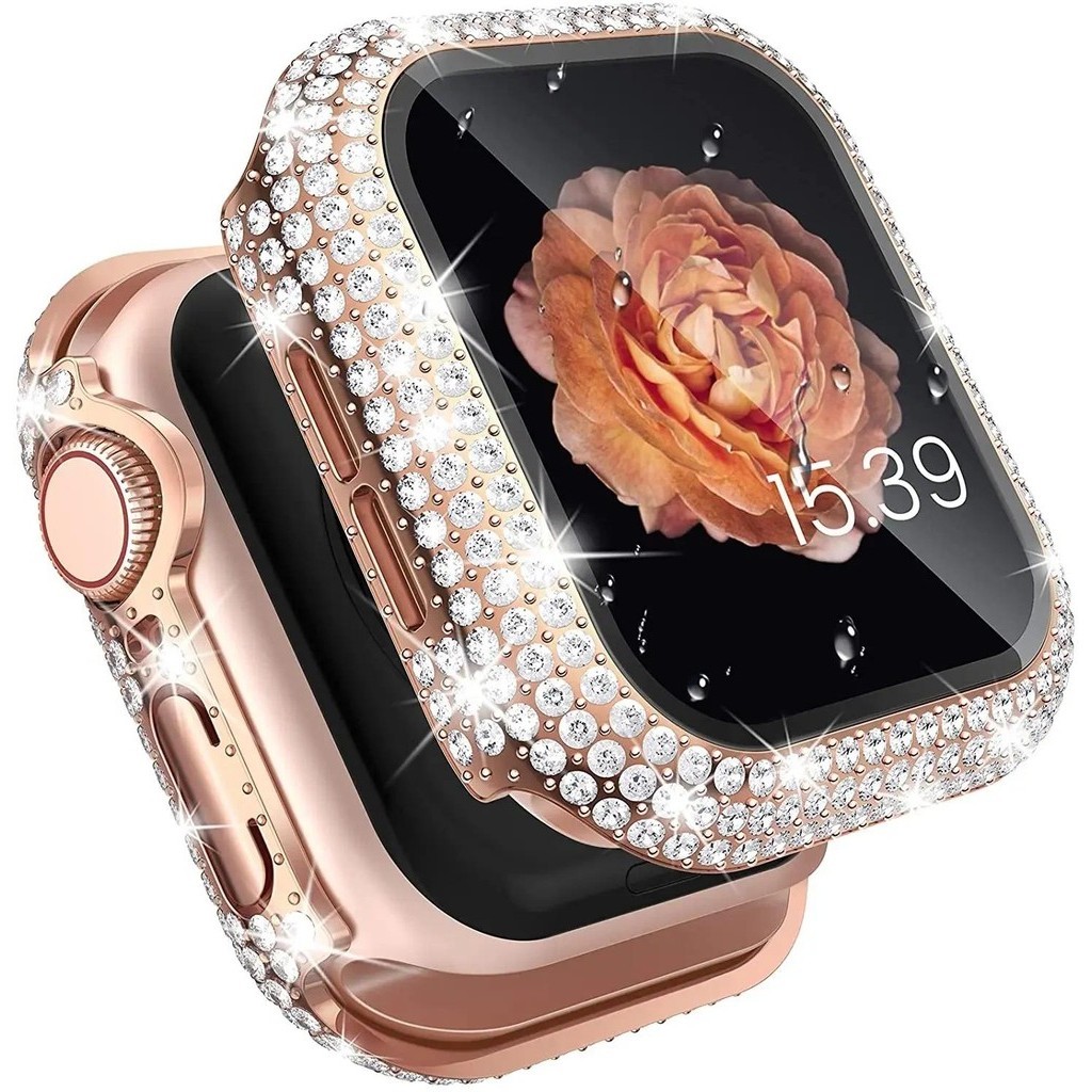 Vỏ kim cương Vỏ kính cường lực tích hợp tương thích cho Apple Watch 9 41mm 45mm 38mm 40mm 42mm 44mm 