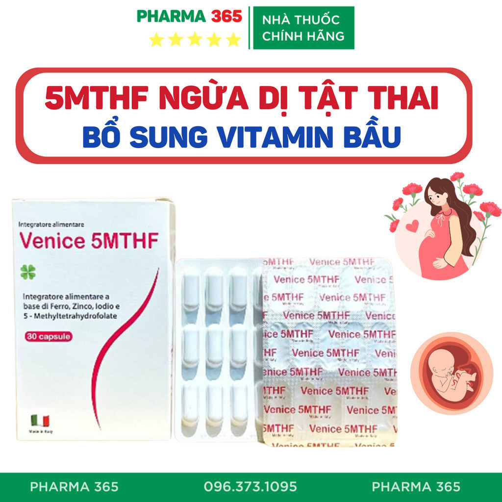 Venice 5-MTHF Giúp Bổ Sung Folate, Hỗ Trợ Sinh Sản, Ngăn Dị Tật Thai Nhi, Bổ Sung Sắt, Vitamin Bầu Tổng Hợp