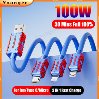 Dây sạc siêu nhanh 3 trong 1 100w cáp dữ liệu sạc silicon lỏng 6a usb a cáp dữ liệu cho ios micro type c