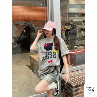 Áo thun ngắn tay cỡ lớn Áo thun nữ cỡ lớn Áo thun cặp đôi Áo thun đại học Áo thun dài vừa phải MM Cotton nguyên chất Mùa hè 2024 Phong cách mới Áo thun ngắn tay in hình phong cách Mỹ @ -