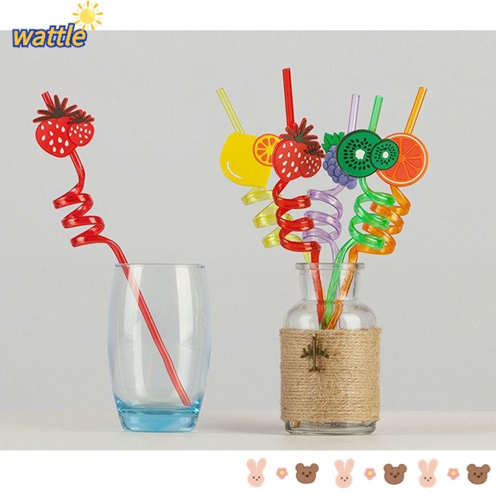 Set 1/5 Ống Hút Nhựa Nhiều Màu Họa Tiết Trái Cây Hoạt Hình Vui Nhộn Có Thể Tái Sử Dụng Tiện Lợi Cho Bé