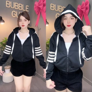 Áo Khoác Thun 2 Da Thom Sọc Viền 6 Túi Dưới 60KG BUBBLE GUM Jacket Nữ Top