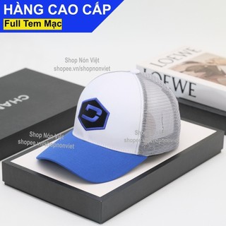 Mũ lưỡi trai nón kết chữ d xanh lục giác vải kaki cotton trắng xanh phối lưới xám thoáng mát form đứng thời trang