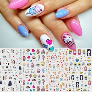 Hama Nail 4 Tấm Hoạt Hình Móng Tay Nghệ Thuật Dán Bán Buôn Mùa Hè Hoạt Hình Động Vật Kem Trái Cây Dễ Thương Trang Trí Móng Tay Dán Đề Can