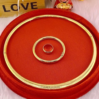 Bộ Kiềng Cưới Cô Dâu, Lắc Tay, Nhẫn Mạ Vàng 24K Cao Cấp Kèm Hộp Nhung Đỏ Sang Trọng