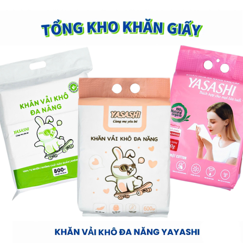 Khăn khô đa năng cho bé YASASHI gói 500gr/800gr, Khăn mặt khô dùng 1 lần không mùi không hóa chất OR